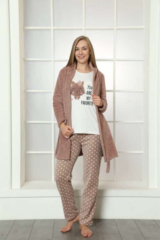 Moda Çizgi Welsoft Polar Kadın 3'lü Pijama Takımı 808025