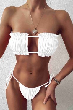 Angelsin Brezilya Model Büzgülü Bağlamalı Bikini Altı Beyaz - Görsel 5