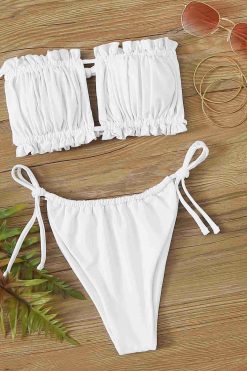 Angelsin Brezilya Model Büzgülü Bağlamalı Bikini Altı Beyaz - Görsel 4