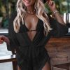 Angelsin Şifon Pareo Plaj Elbisesi Cover Up Kimono Siyah
