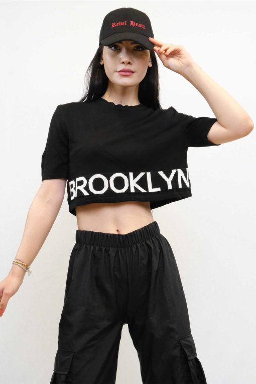 Moda Çizgi Triko Crop Siyah