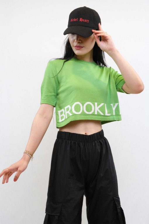 Moda Çizgi Triko Crop Yeşil