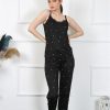Moda Çizgi Kadın İp Askılı Siyah Pijama Takım 4138
