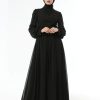 Taş Detaylı Tesettür Abiye Siyah MC1912